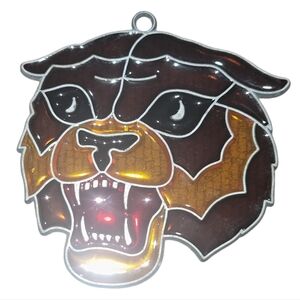 Vintage Handmade Stained Glass Panther Bobcat Mascot Suncatcher Ornament Sports